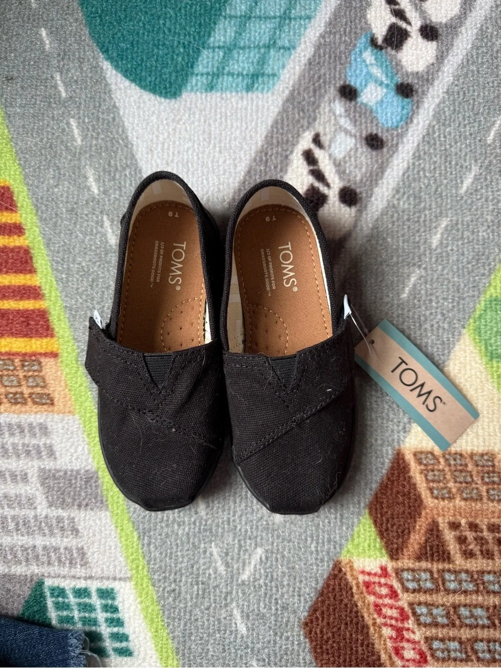 TOMS Kids Black Slip-On Moccasins
